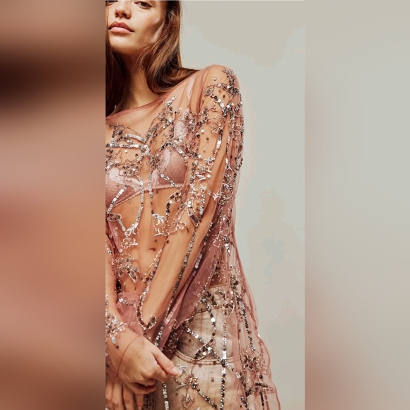 NWT Free people starlight slip maxi dress embellished sequins new with Tags Sz S - Picture 3 of 10